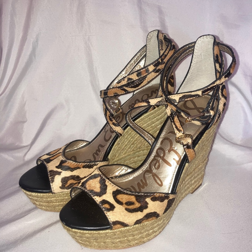 Sam Edelman Leopard Print Wedge Heel Sz 6.5 Like New